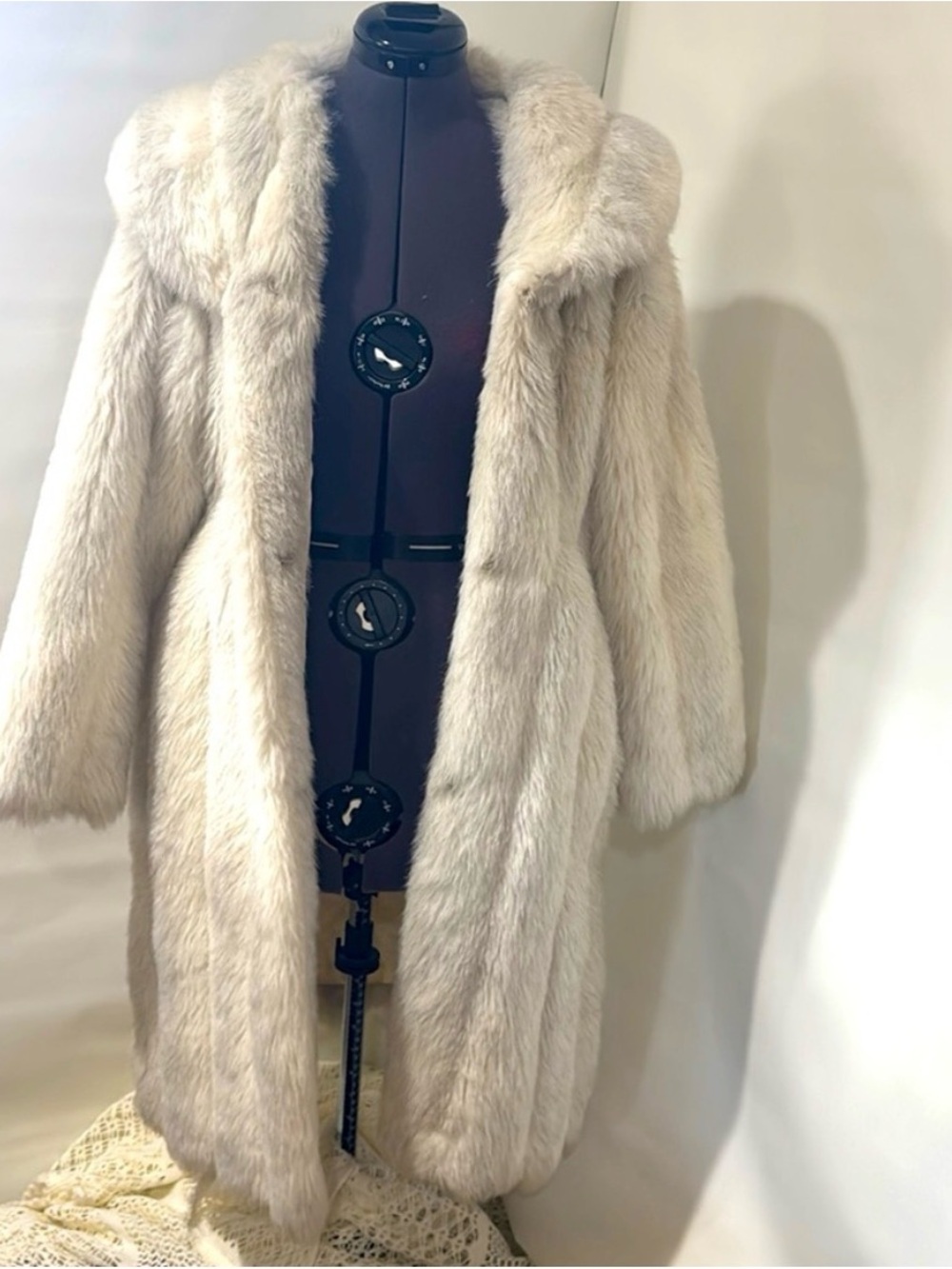 Luxurious Cream Faux-Fur Long Coat